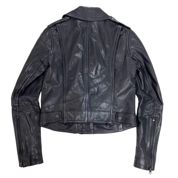 VINCE Genuine Leather Classic Moto Jacket In Black Size XXS - Picture 8 of 13
